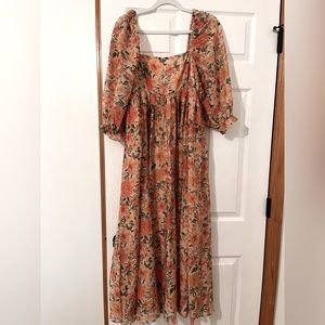 Red Dress Boutique Tea Length Puff Sleeve Floral Dress